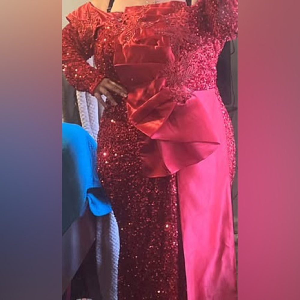 Elegant African Sequins Evening Gown - Custom-made - Red